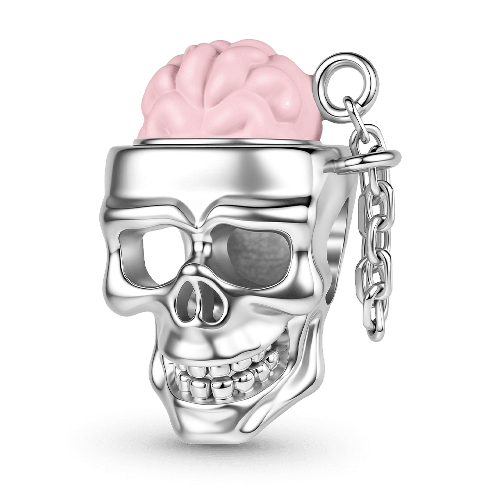 Gnoce  Skull Brain Charm Platinum-plated Silver Blend