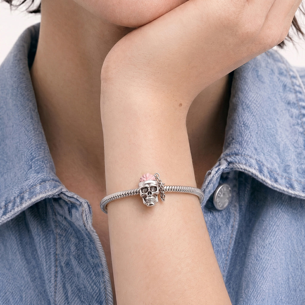 Gnoce  Skull Brain Charm Platinum-plated Silver Blend
