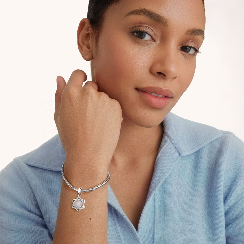 Gnoce  Hexagon Star Engravable Charm Platinum-plated Silver Blend
