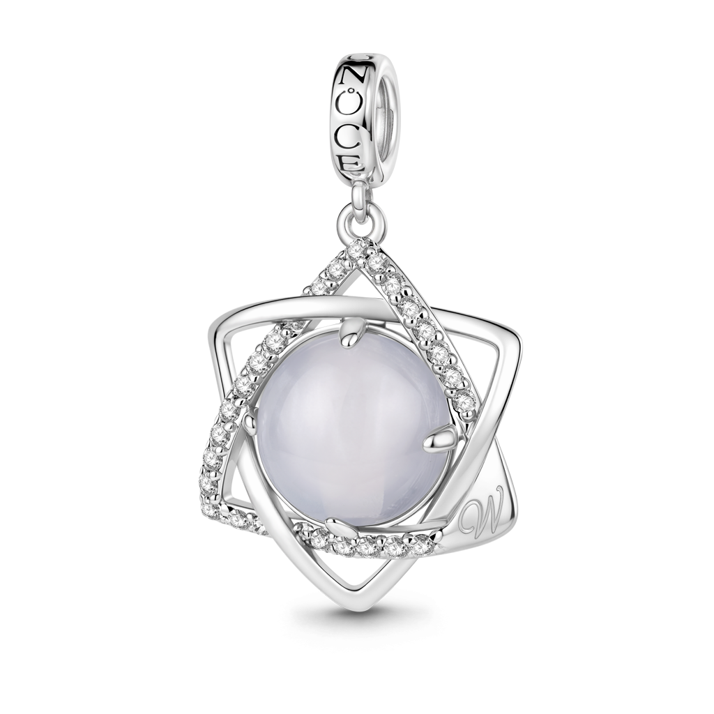 Gnoce  Hexagon Star Engravable Charm Platinum-plated Silver Blend