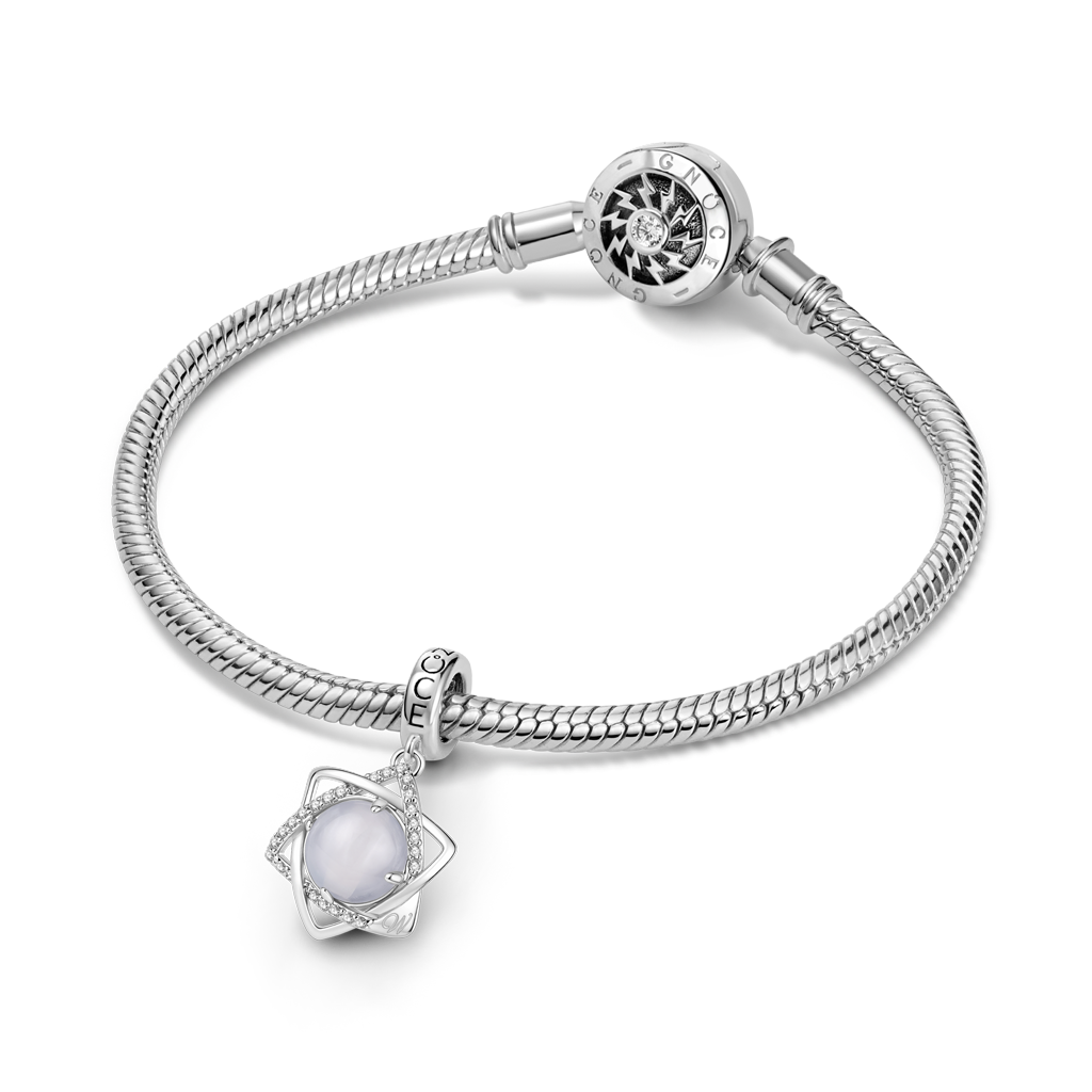Gnoce  Hexagon Star Engravable Charm Platinum-plated Silver Blend