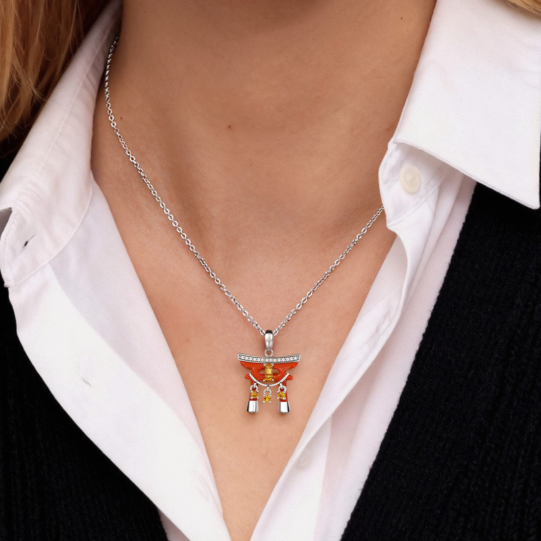 Gnoce  Japanese Torii Gate Pendant Necklace Platinum-plated Silver Blend