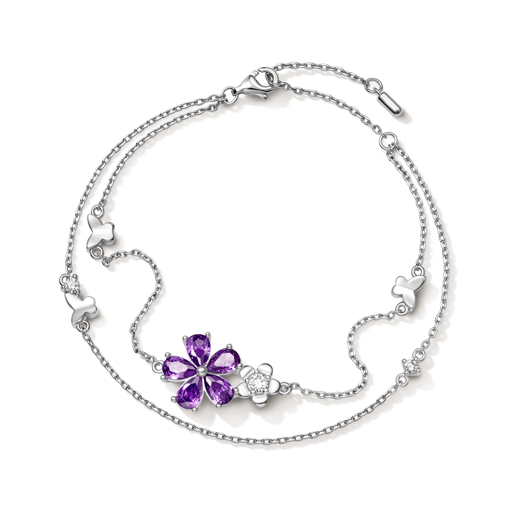 Gnoce  Flower & Butterfly Chain Bracelet Platinum-plated Silver Blend