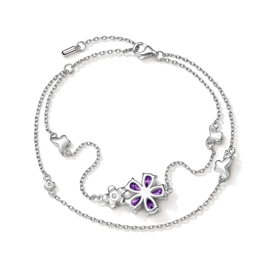 Gnoce  Flower & Butterfly Chain Bracelet Platinum-plated Silver Blend