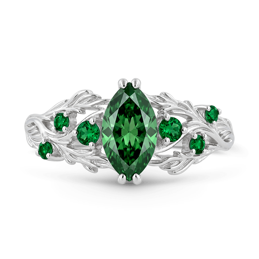 Gnoce  Vine Green Marquise-Cut Engagement Ring Platinum-plated Silver Blend