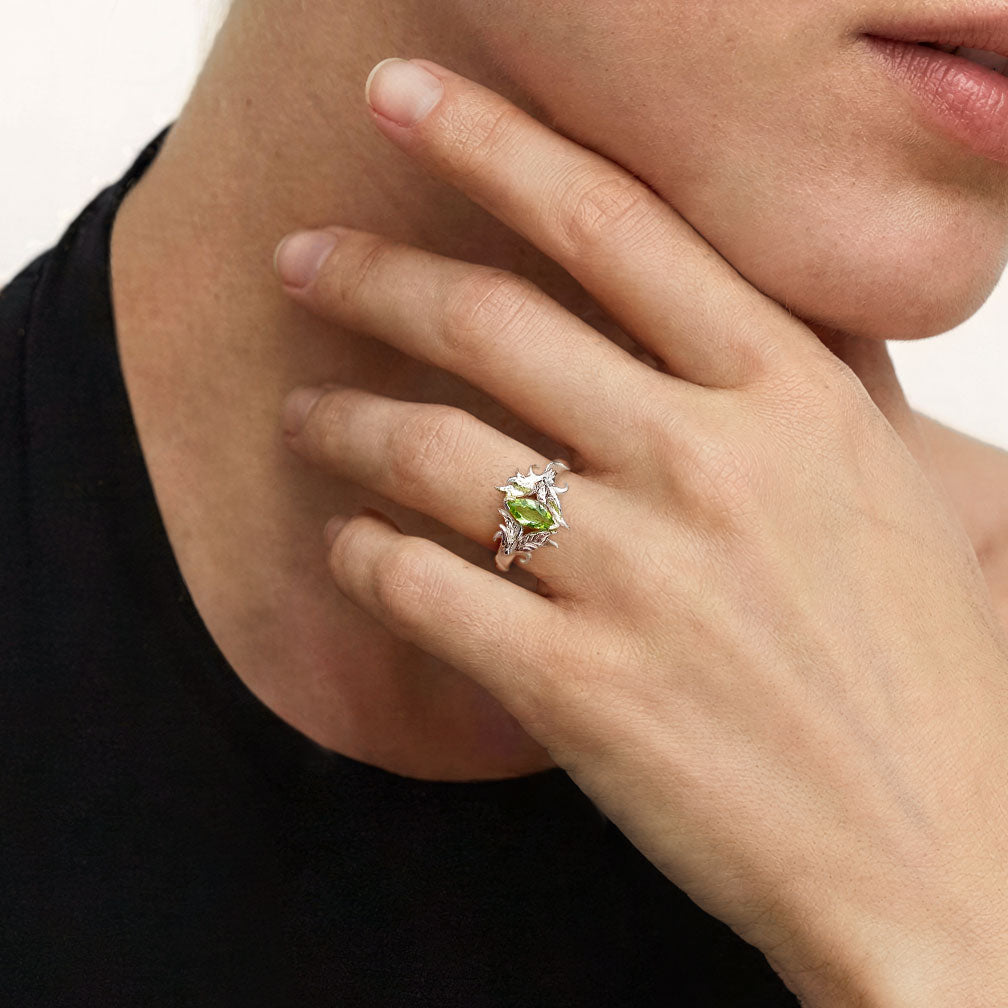 Gnoce  Leaf & Vine Marquise-Cut Engagement Ring Platinum-plated Silver Blend