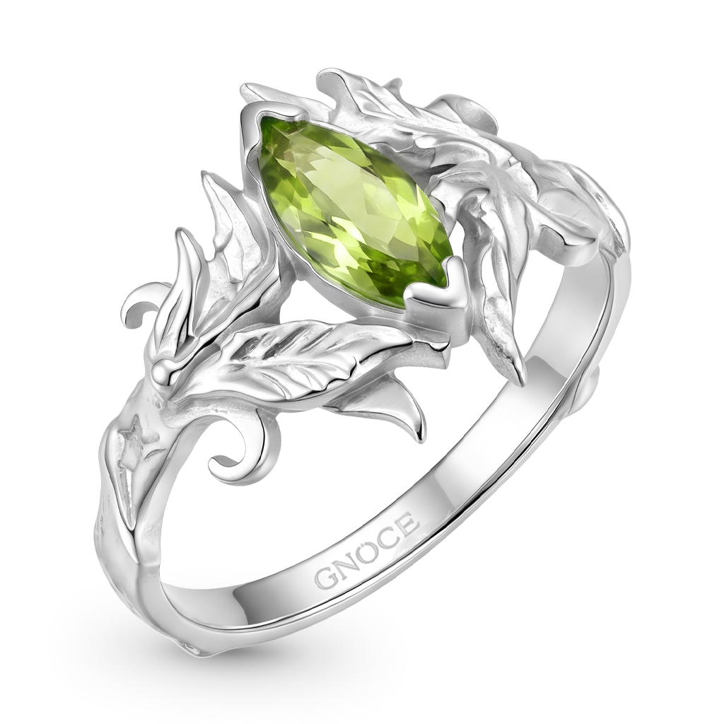 Gnoce  Leaf & Vine Marquise-Cut Engagement Ring Platinum-plated Silver Blend