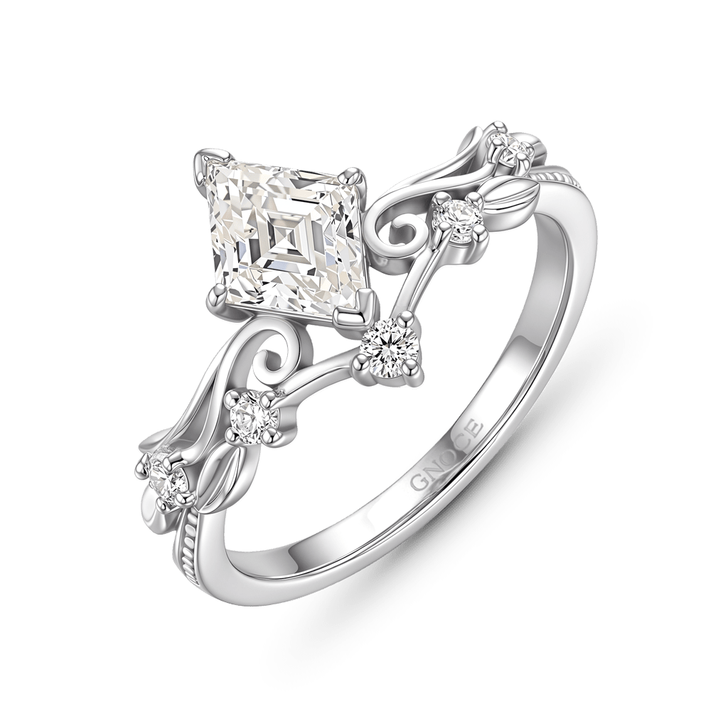 Gnoce  Leaf & Vine Diamond-cut Engagement Ring Platinum-plated Silver Blend