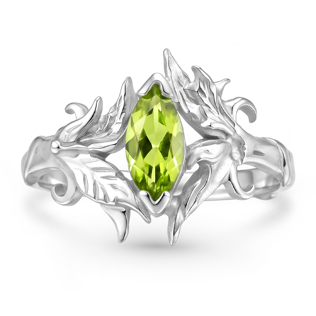 Gnoce  Leaf & Vine Marquise-Cut Engagement Ring Platinum-plated Silver Blend