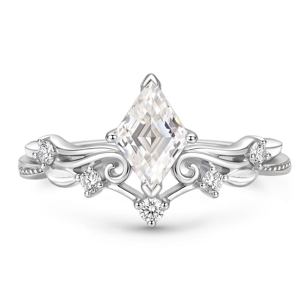 Gnoce  Leaf & Vine Diamond-cut Engagement Ring Platinum-plated Silver Blend