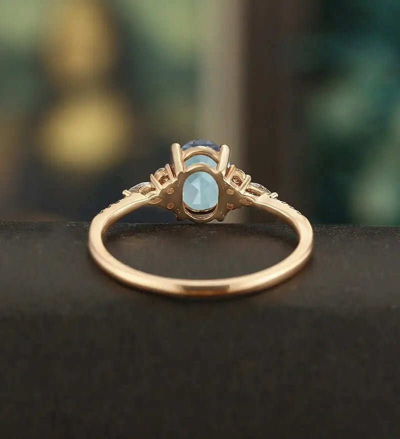 Oval Cut Lab Alexandrite Ring Vintage Rose Gold Engagement Ring Unique Marquise Cut Moissanite Ring Promise Diamond Wedding Ring Half Eternity Anniversary Ring