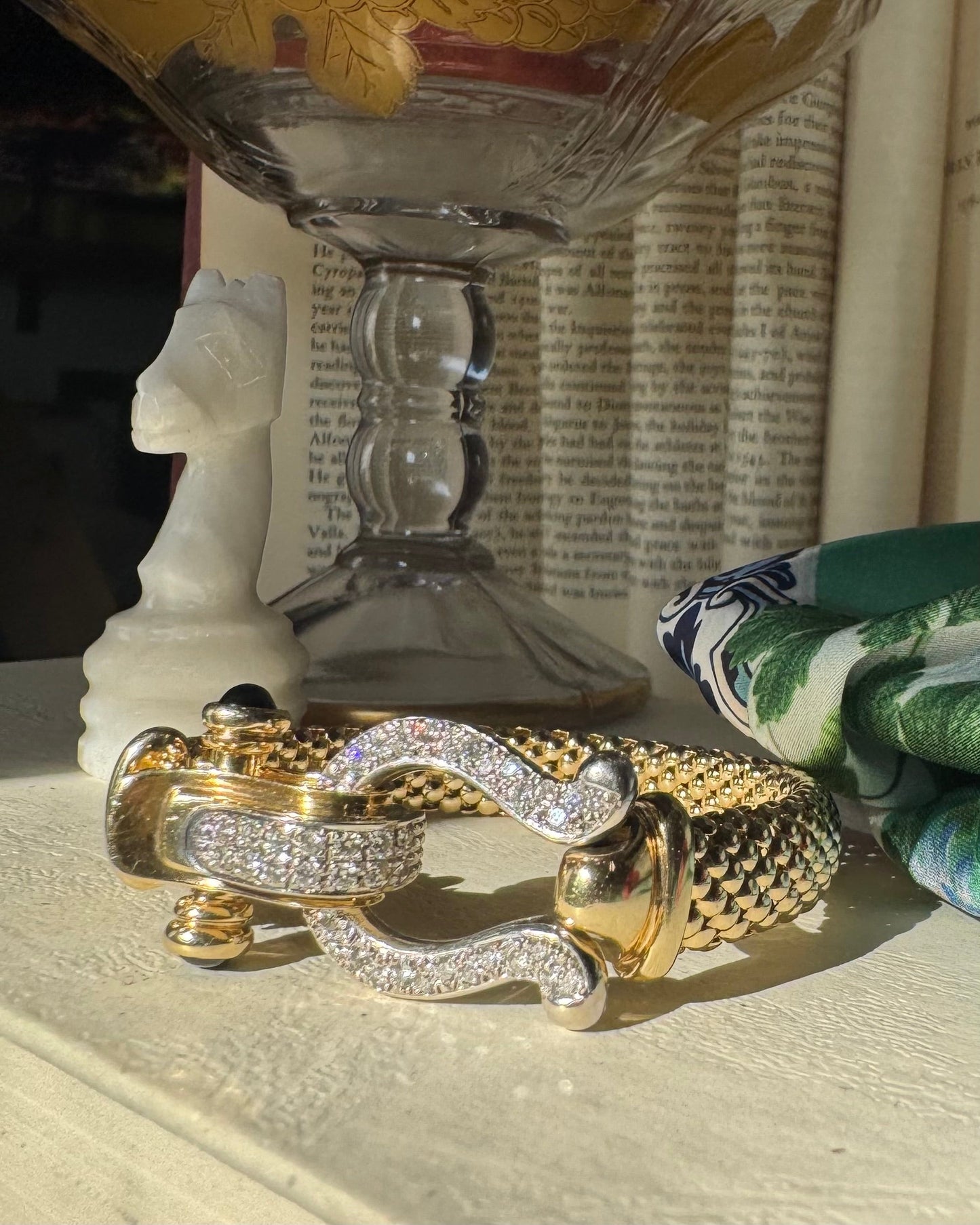 Vintage 14k Yellow Gold & Diamond Fancy Clasp Bracelet
