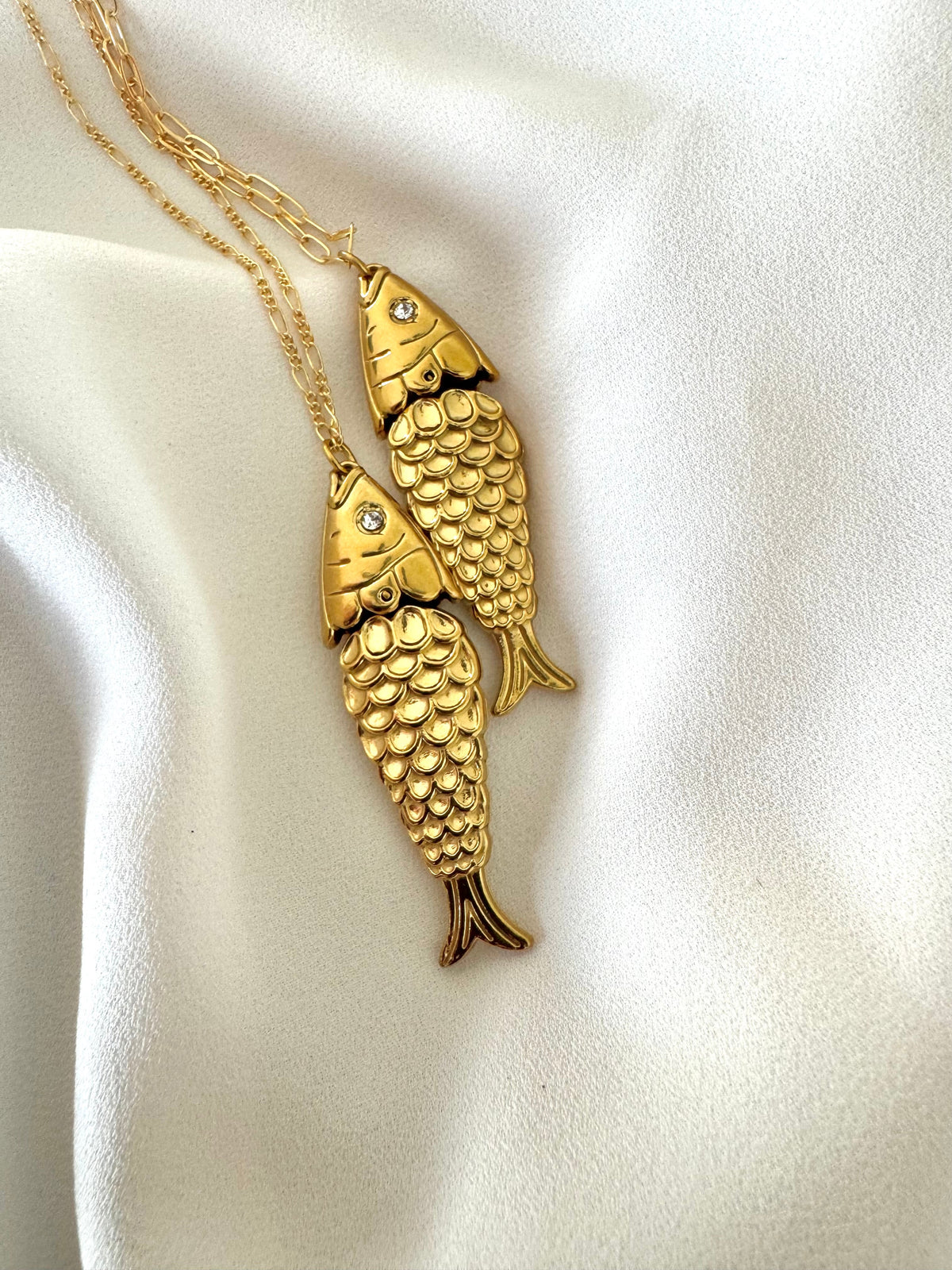 Articulated Gold Sardine Fish Pendant Necklace - Gold Filled Chain
