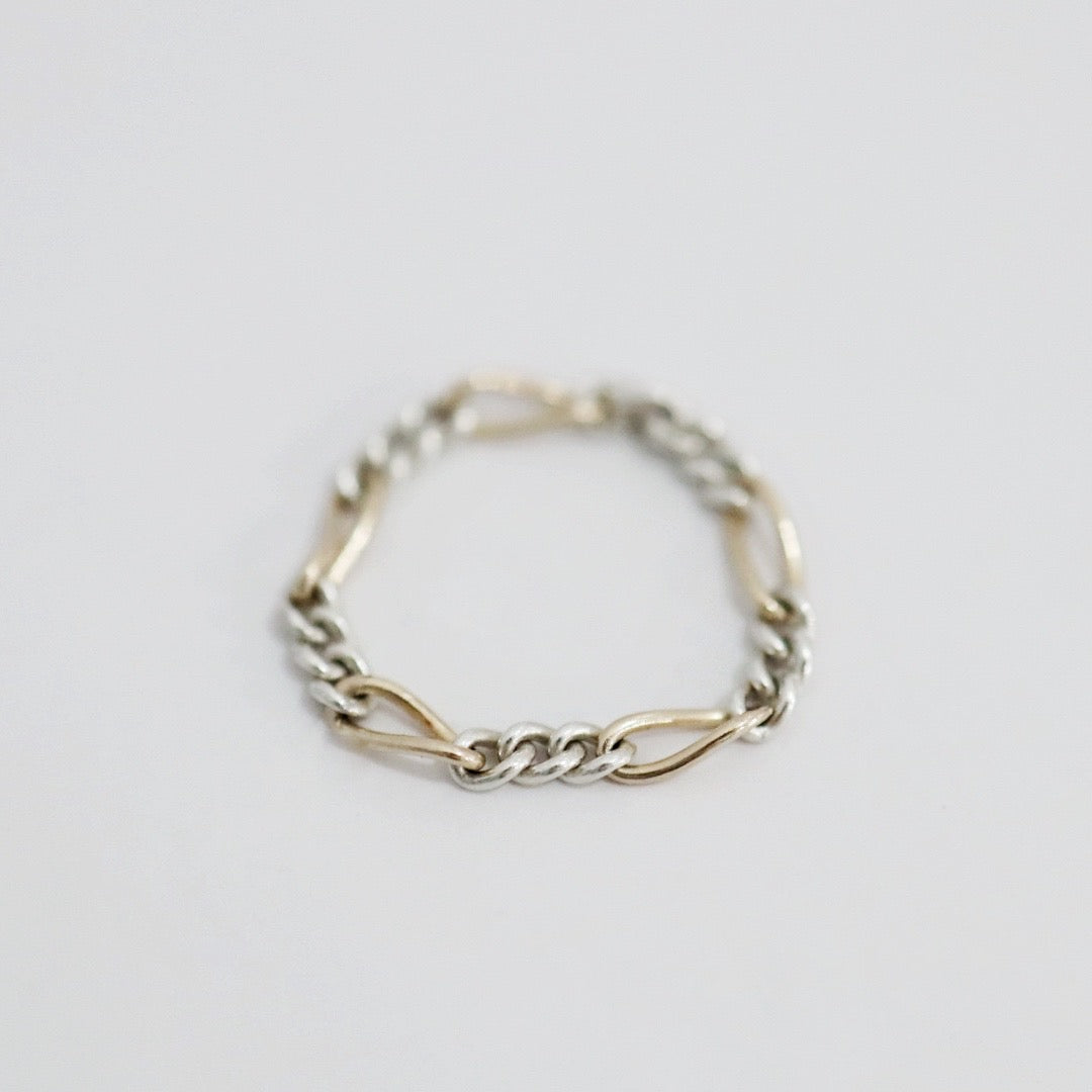 Mixed Metal Figaro Chain Ring - Sterling Silver and 14 Karat Gold Fill