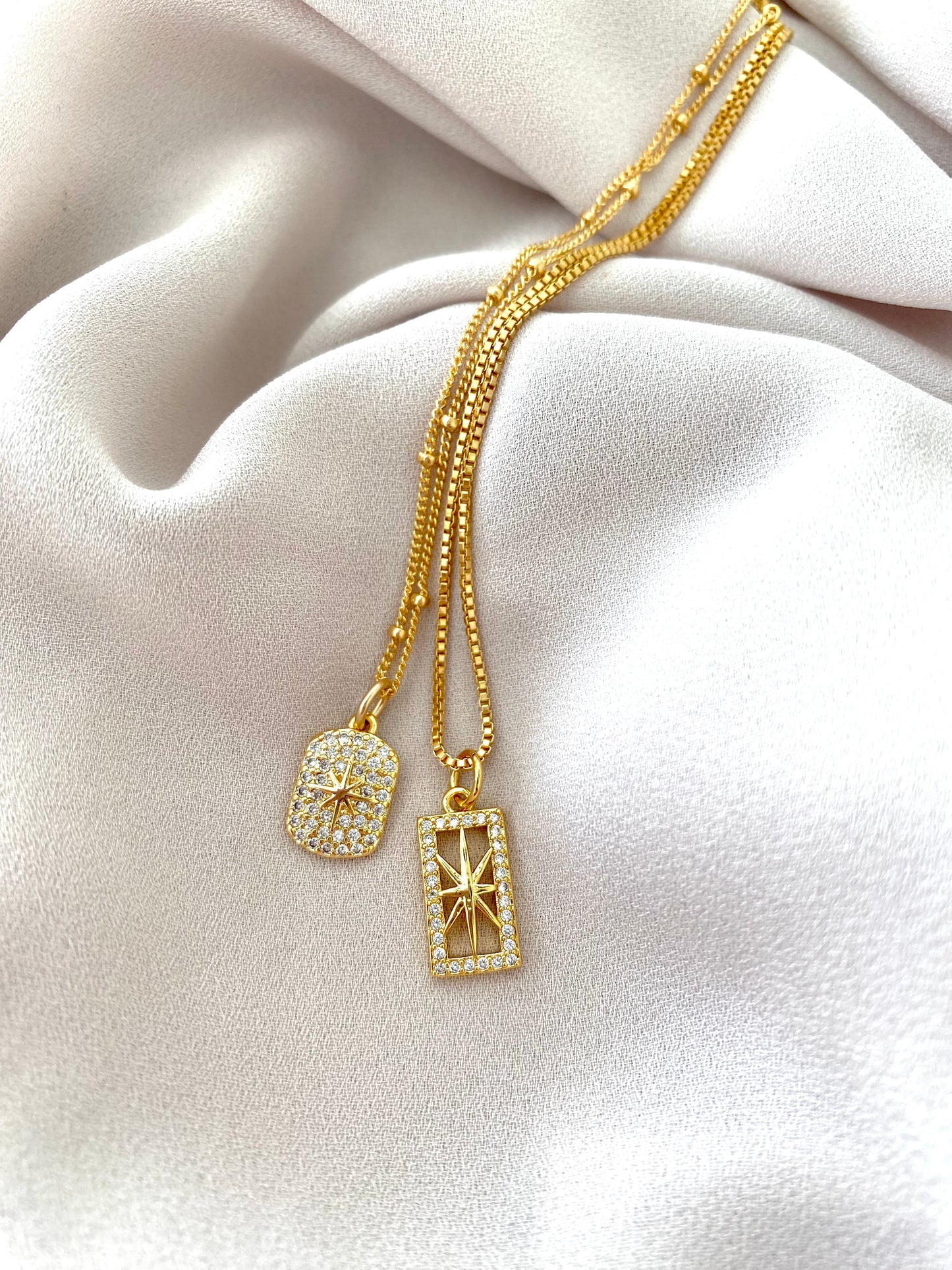 Dainty Gold Filled Star Pendant Necklace Micro Pave Jewelry Minimalist Crystal Necklaces Christmas Gift Rectangle Charm Celestial CZ Pendant