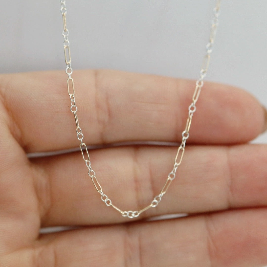 Mixed Metal Layering Chain Long and Short Necklace in Sterling Silver and 14 Karat Gold Fill