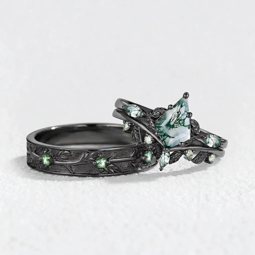 Sylvie's Bower | Kite Cut Moss Agate Foliage Trio Couple Set