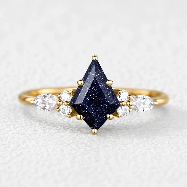 Stella’s Spark | Kite Cut Blue Sandstone & Marquise Moissanite Bridal Set 2pcs