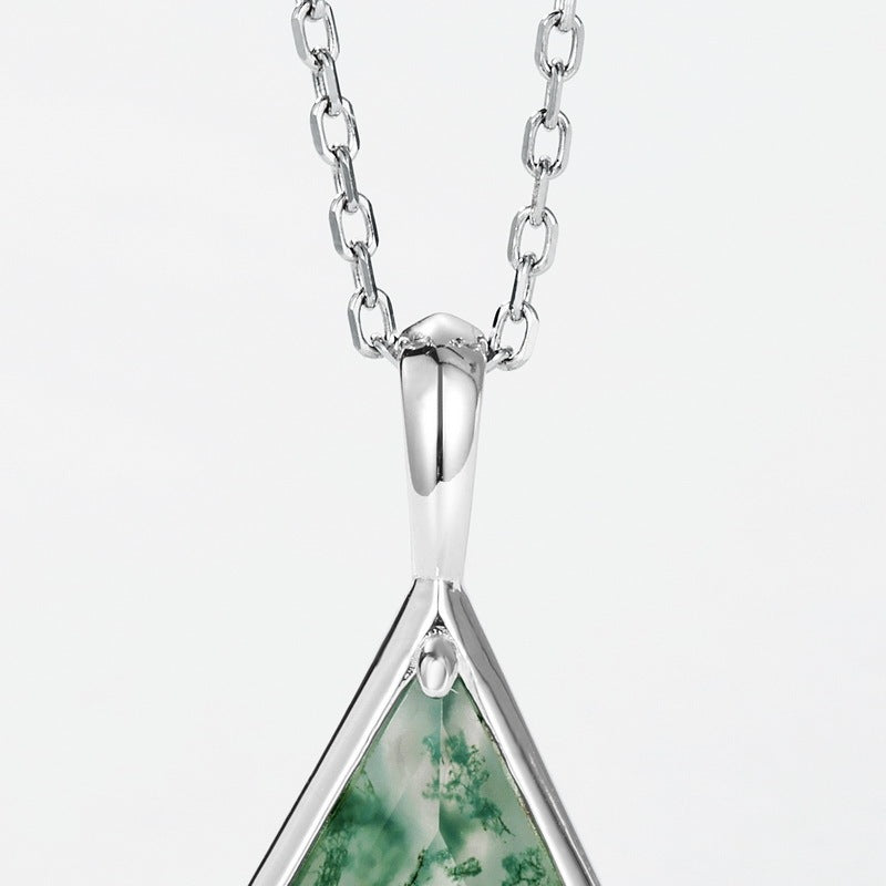 Kite Cut Natural Bezel Moss Agate Necklace