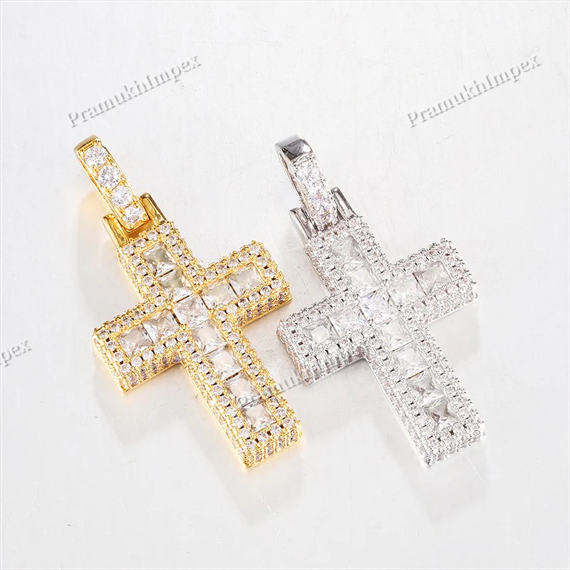 Trendy Design 925 Silver Yellow Gold Plating Moissanite Rugged Cross Necklace