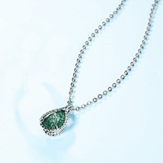 6x8mm Pear Shaped Moss Agate Milgrain Bead Necklace Pendant