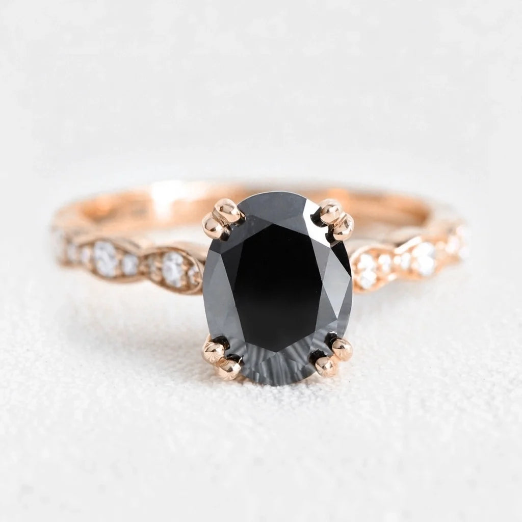 Vera's Midnight | Oval Black Diamond Solitaire Engagement Ring