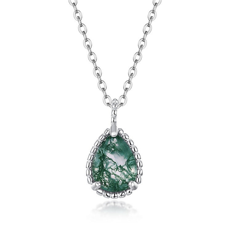 6x8mm Pear Shaped Moss Agate Milgrain Bead Necklace Pendant