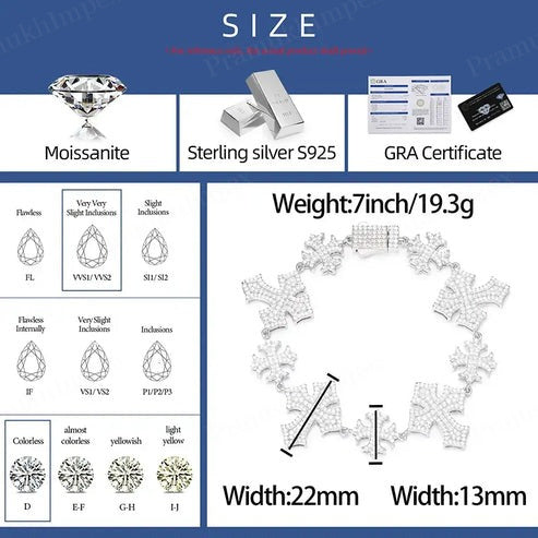 13mm - 22mm Full Iced Out Maltese Cross Bracelet In Silver Moissanite