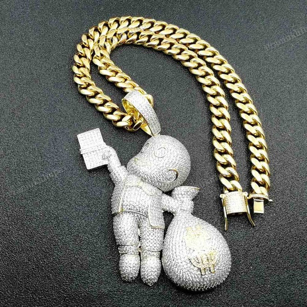 925 Silver Moissanite Richie Rich Money Bag Pendant