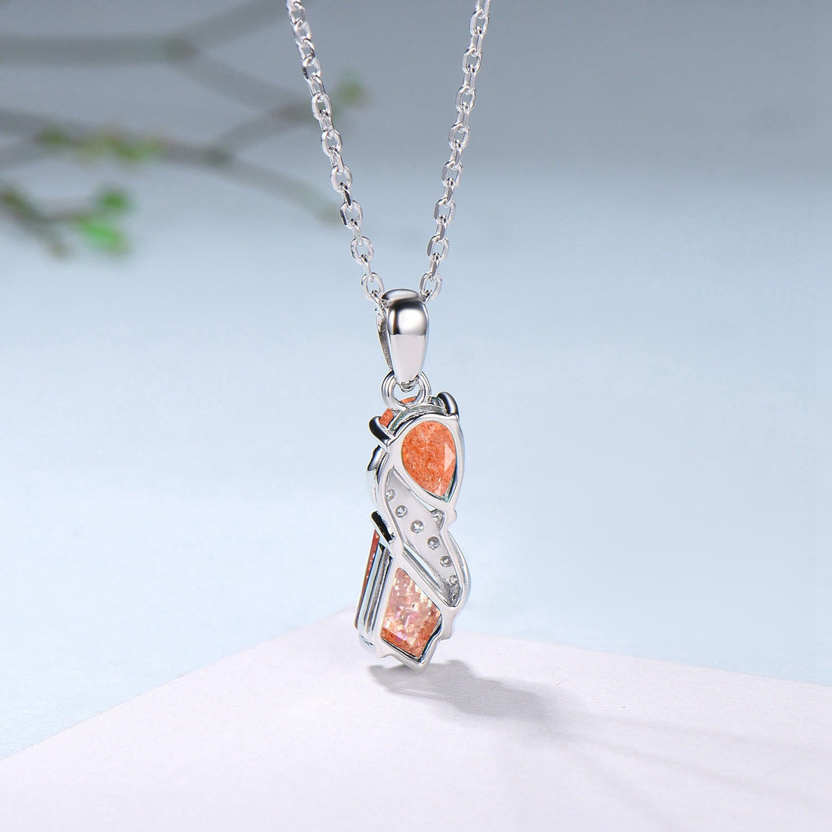 Unique Sunstone Necklace Pendant Women Alternative Moissanite Orange Gemstone Anniversary Gift