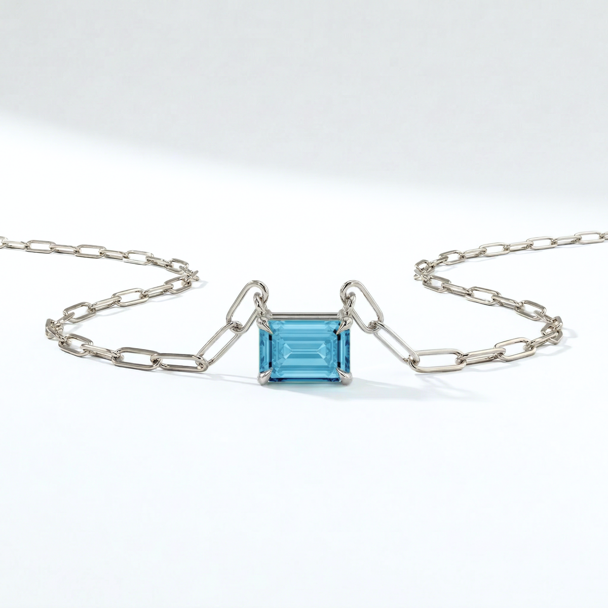 The Gemstone Paperclip Necklace | Aquamarine