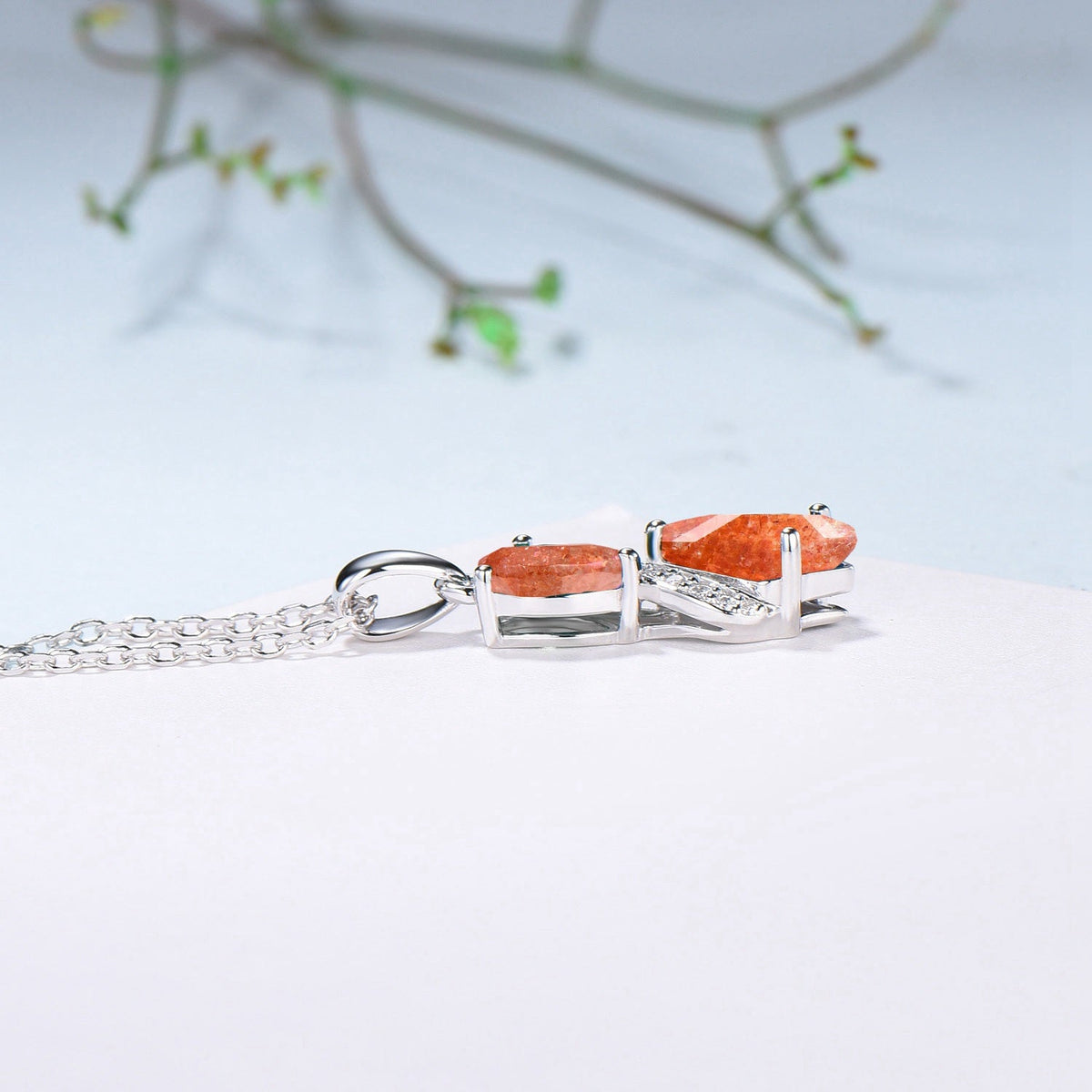 Unique Sunstone Necklace Pendant Women Alternative Moissanite Orange Gemstone Anniversary Gift