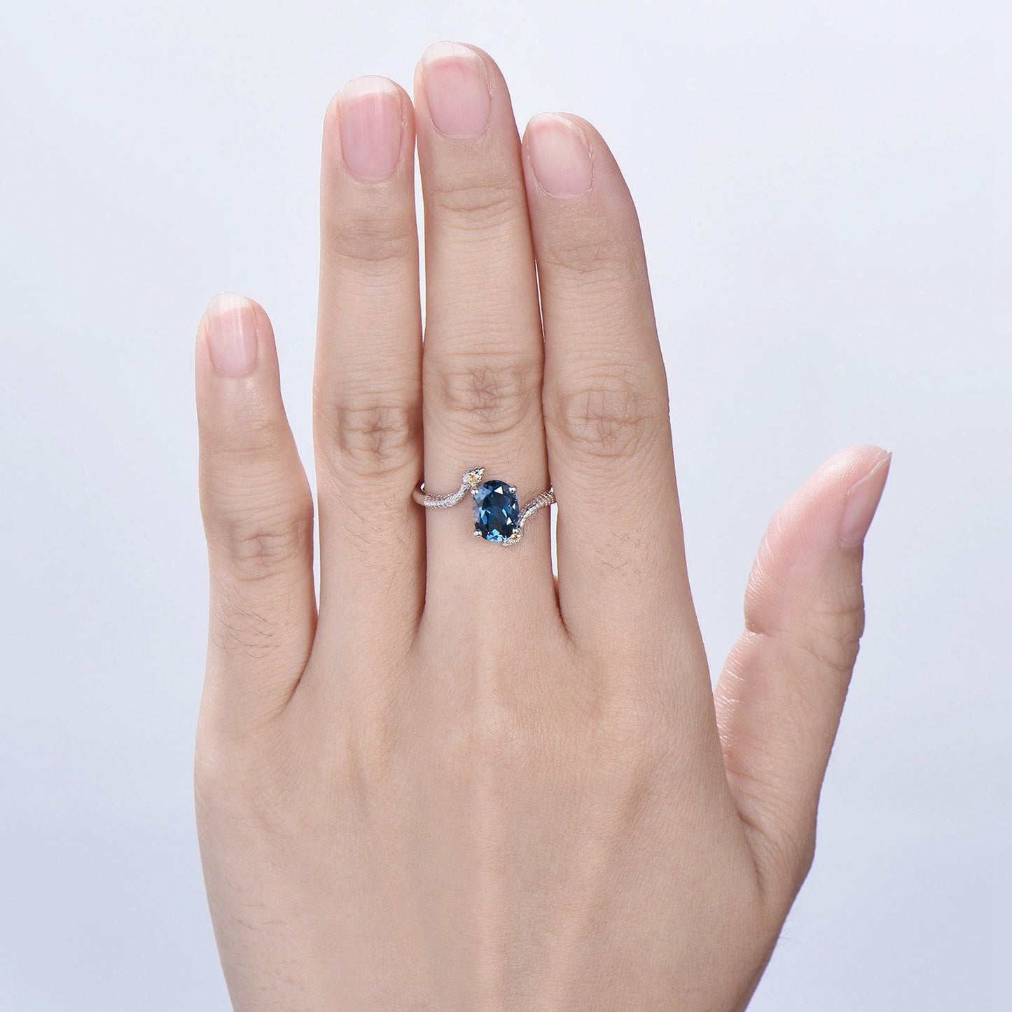 Snake Ring: London Blue Topaz, Citrine, Handmade Gold Anniversary Ring