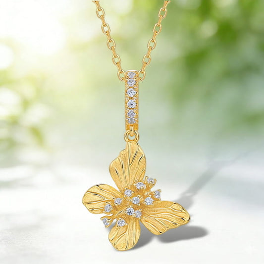 Radiant Textured Wings Butterfly Necklace