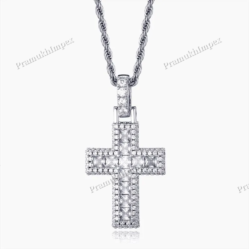 Trendy Design 925 Silver Yellow Gold Plating Moissanite Rugged Cross Necklace