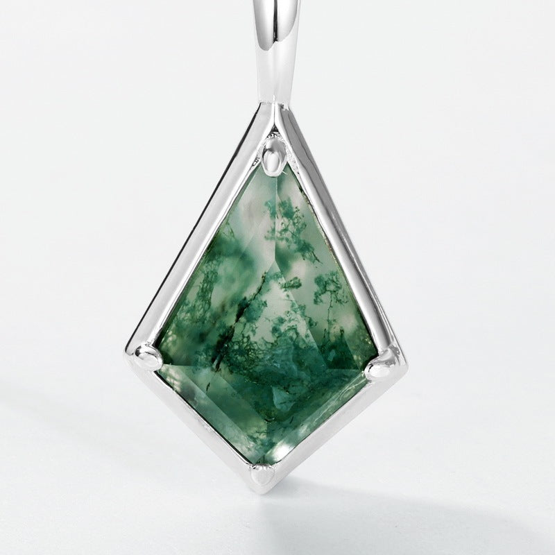 Kite Cut Natural Bezel Moss Agate Necklace