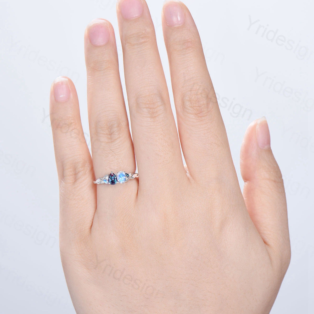 Toi et Moi Moonstone & Alexandrite Engagement Ring | Pear and Oval Cut