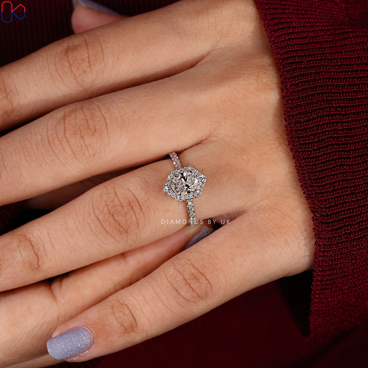 Oval Diamond Ring In Halo Pave Setting
