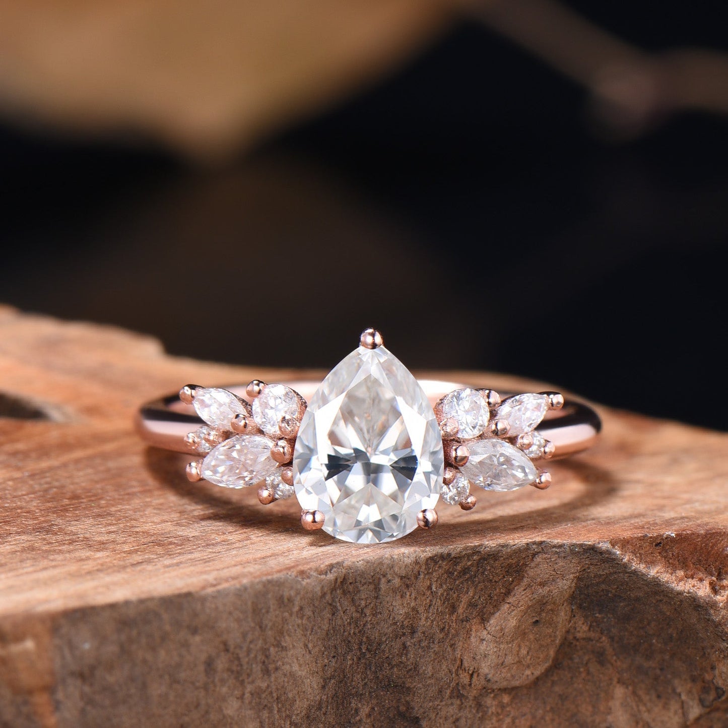 3pcs Moissanite Bridal Set 1.25CT Teardrop Shaped Moissanite Engagement Ring 14k Rose Gold Curved Wedding Band Anniversary Gifts For Women