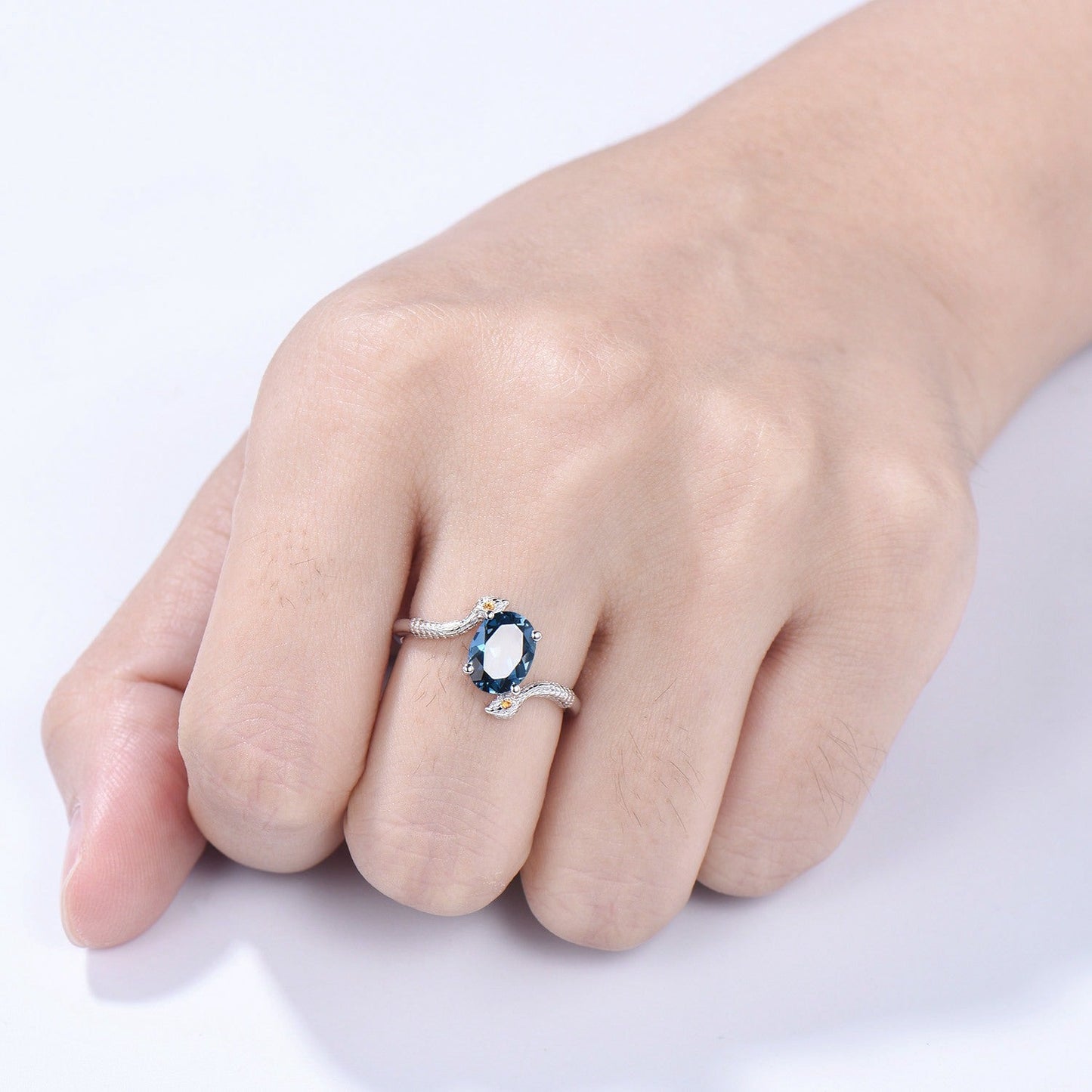 Snake Ring: London Blue Topaz, Citrine, Handmade Gold Anniversary Ring