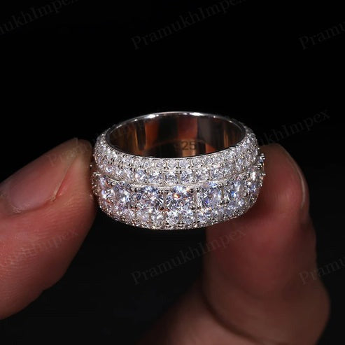 Hip Hop Men's Style VVS Moissanite Silver Gold Plated Eternity Band Ring