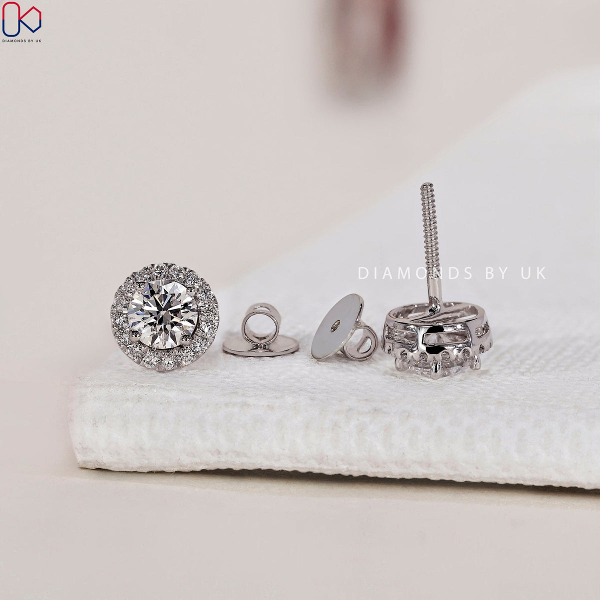 Round Diamond Earrings - Halo Design