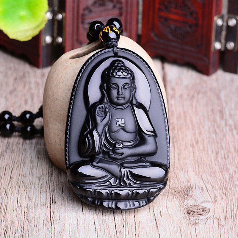 Black Obsidian Buddha  Necklace for Protection
