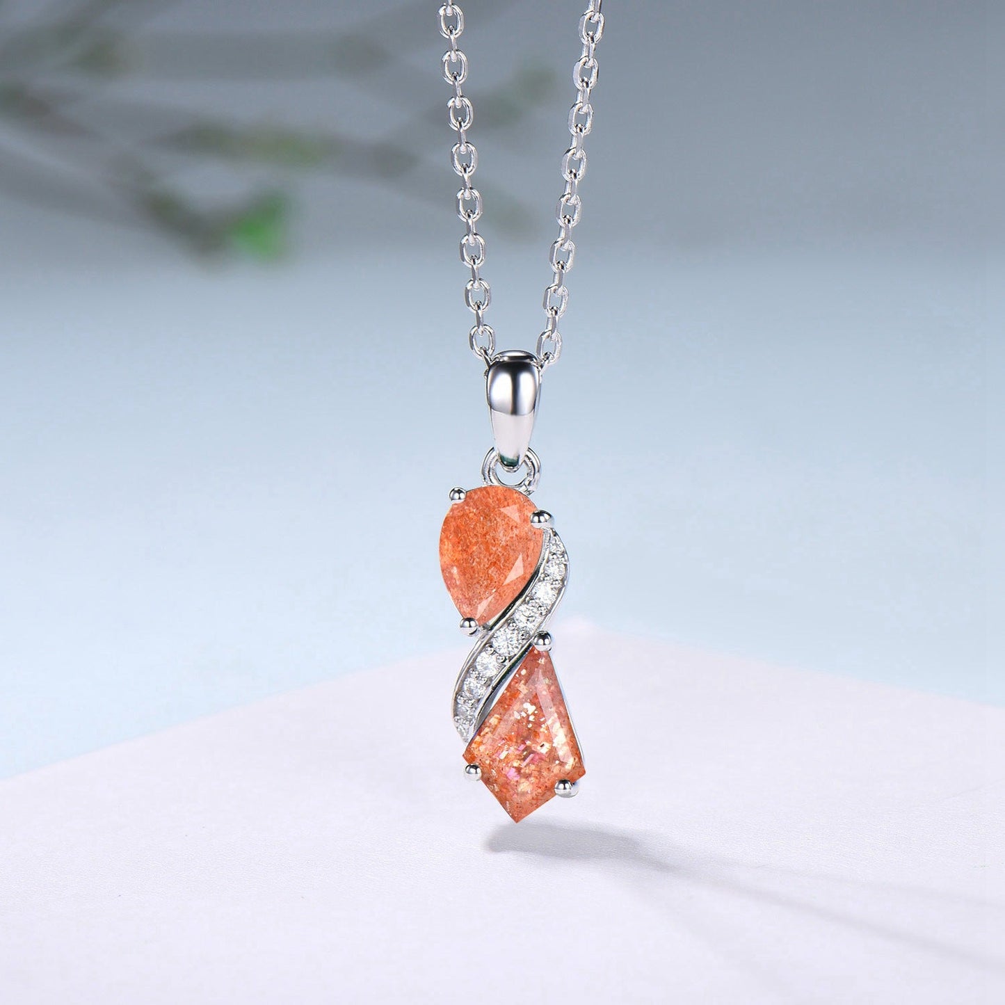 Unique Sunstone Necklace Pendant Women Alternative Moissanite Orange Gemstone Anniversary Gift