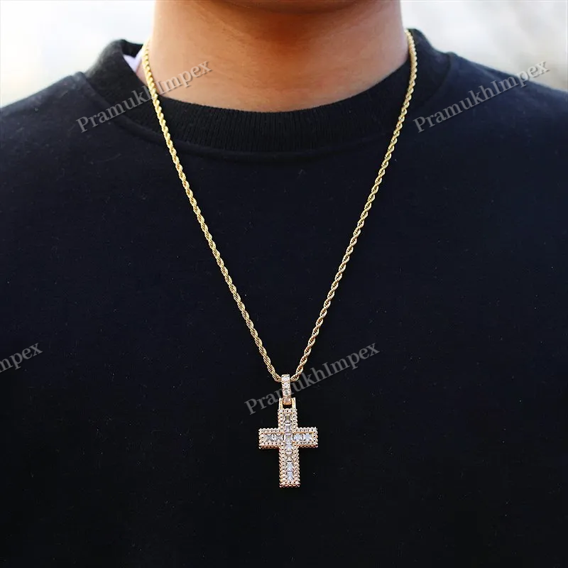 Trendy Design 925 Silver Yellow Gold Plating Moissanite Rugged Cross Necklace