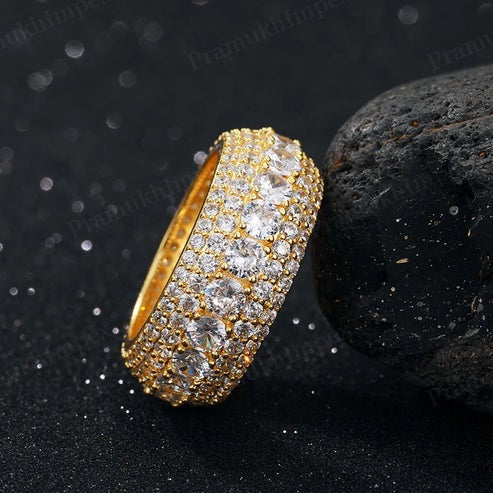 Hip Hop Men's Style VVS Moissanite Silver Gold Plated Eternity Band Ring
