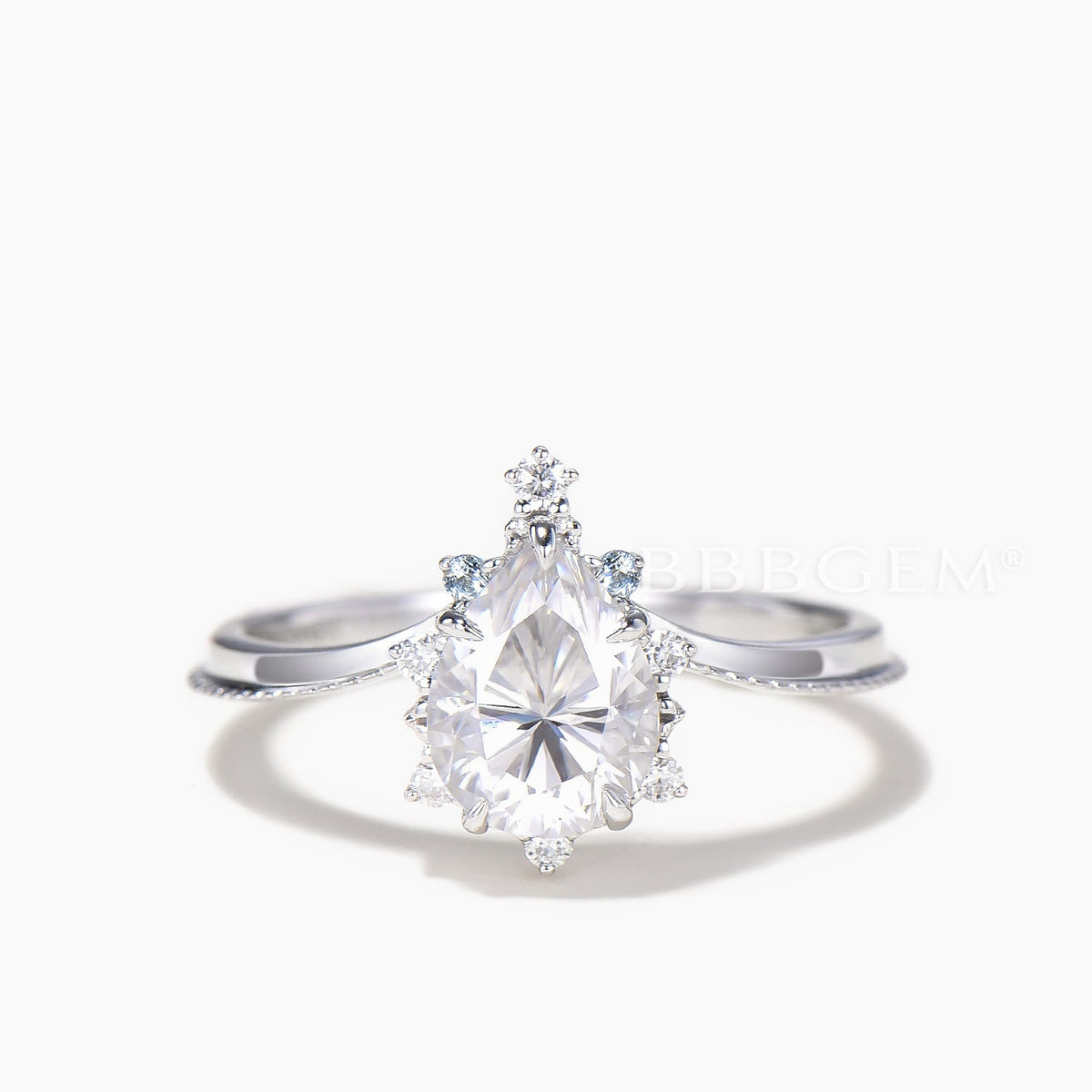 Pear Cut IGI Certificate Lab Grown Diamond Curved Ring Set Topaz Crown Band