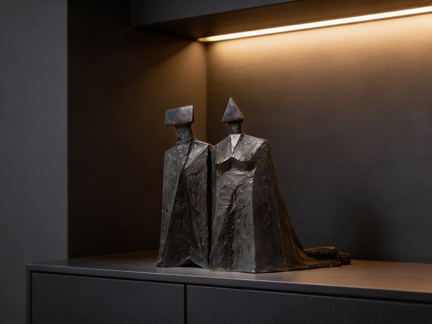 Abstract Cloaked Figures Bronze Sculpture