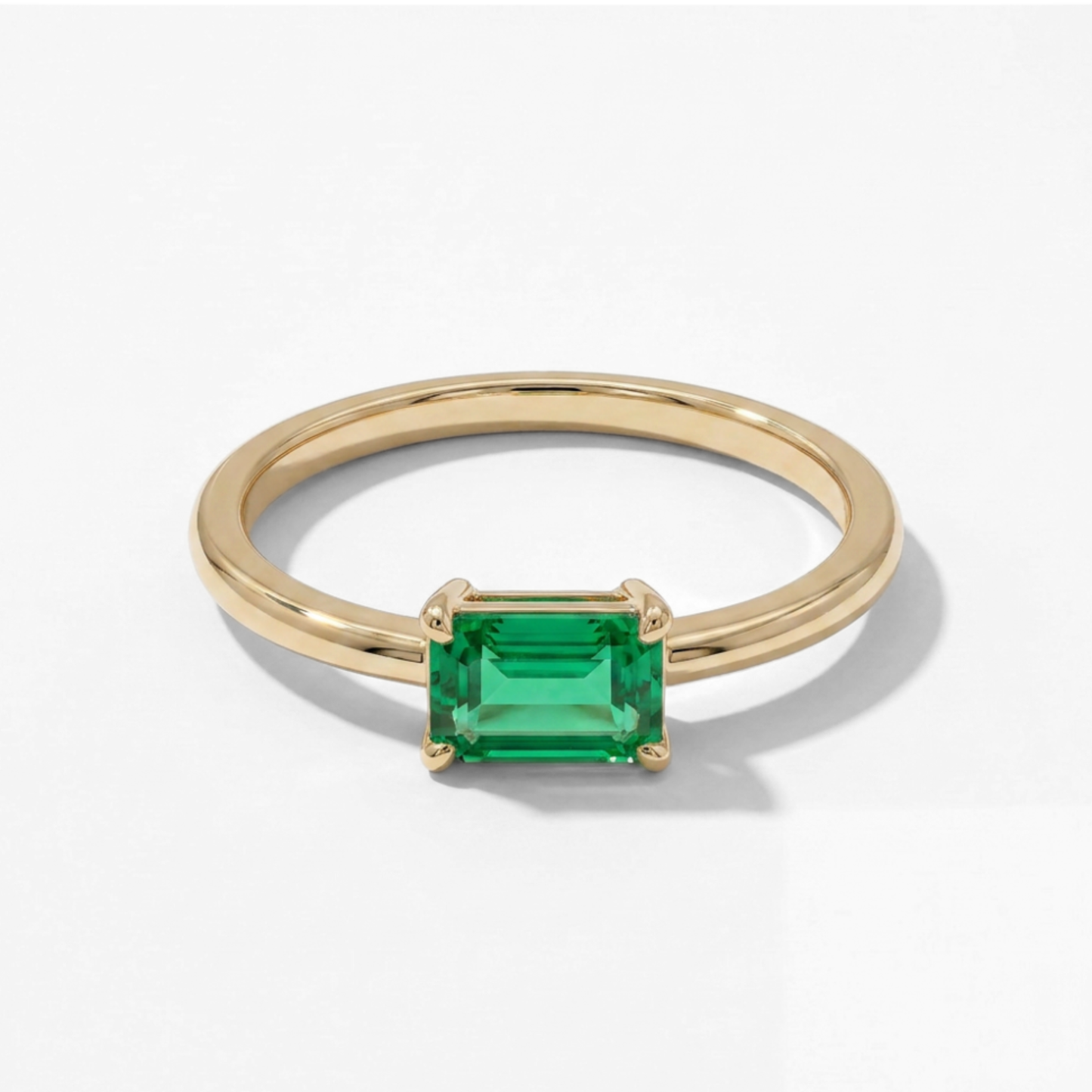 The East-West Solitaire Ring | Lab-Grown Emerald | 14K Yellow Gold