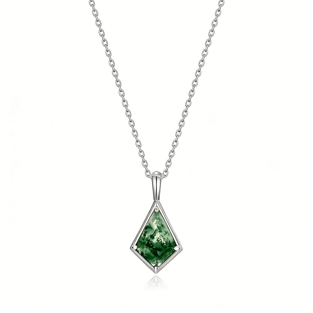 Kite Cut Natural Bezel Moss Agate Necklace